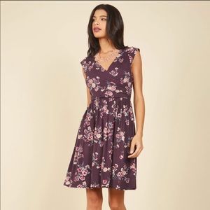 Floral Modcloth Dress in Plum